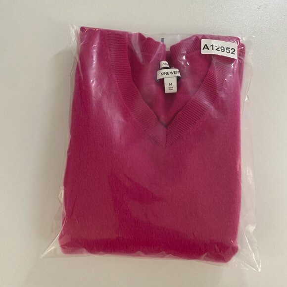 Nine West 100% Cashmere V Neck Sweater Womens Medium Pink Pullover - Picture 8 of 8